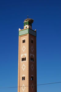 Low angle view of building against clear blue sky