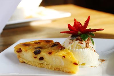 Close-up of dessert in plate on table