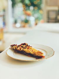 Close-up of cake in plate on table