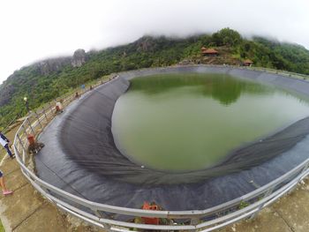 High angle view of lake against sky