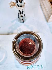 High angle view of coffee on table