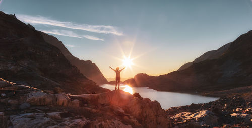 Scenic view of mountains against sky during sunset