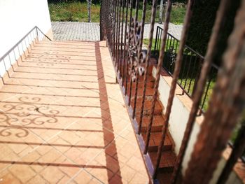 High angle view of railing