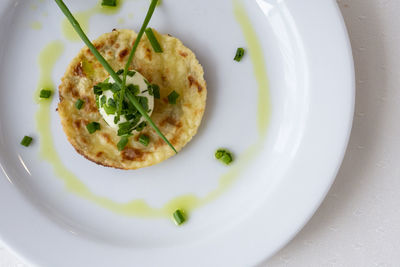 High angle view of serving food in plate