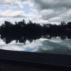 Reflection of trees in lake against sky