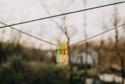 Clothespin hanging isolated