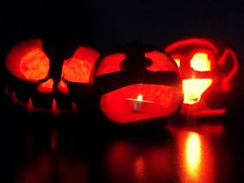 Close-up of illuminated halloween pumpkin