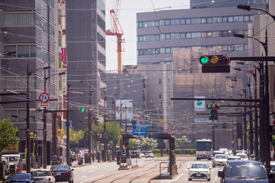 View of city street and buildings