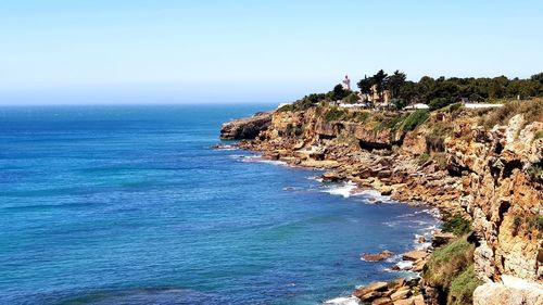 Scenic view of sea against clear sky