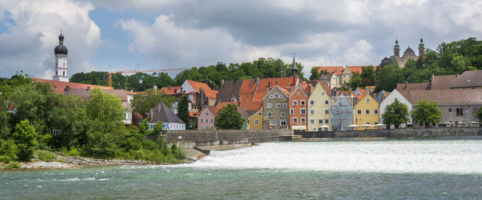 German city landsberg at the cascade of river lech