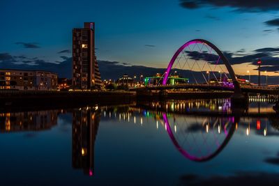 Reflection of illuminated buildings in water
