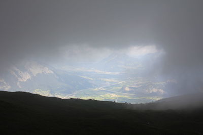 Scenic view of silhouette mountains against sky