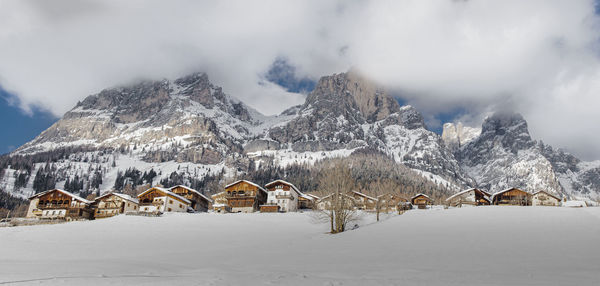 Panoramic view of snowcapped mountains against sky