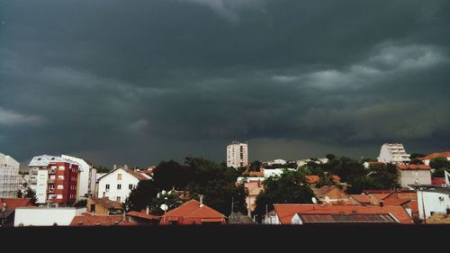 Houses against cloudy sky