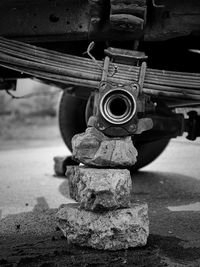 Close-up of old rusty railroad track