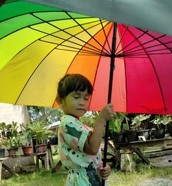 Full length of boy holding umbrella
