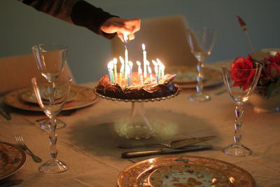 Close-up of birthday cake on table