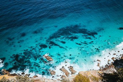 High angle view of rocks on beach