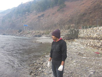 Woman standing in water