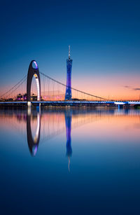 View of bridge over river against blue sky