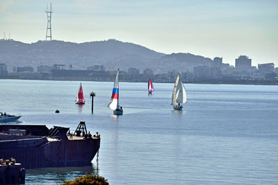 Sailboats in sea