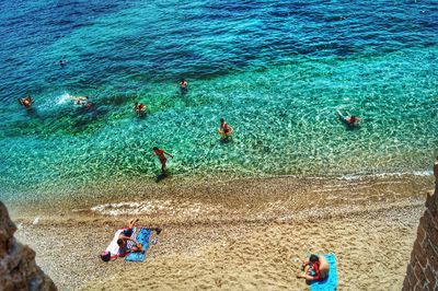 High angle view of people on beach