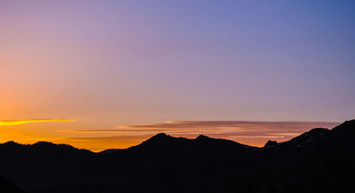 Scenic view of silhouette mountains against sky during sunset