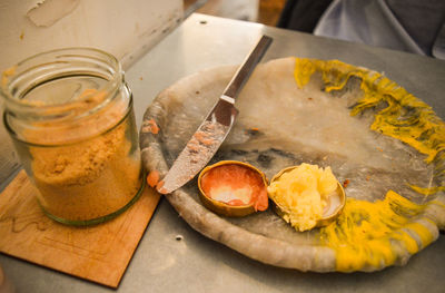 Close-up of food on table