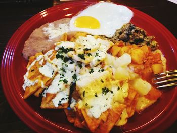 Close-up of breakfast served in plate