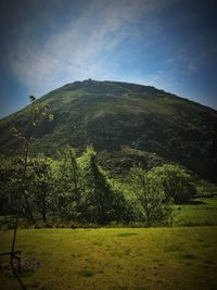 Scenic view of green landscape against sky