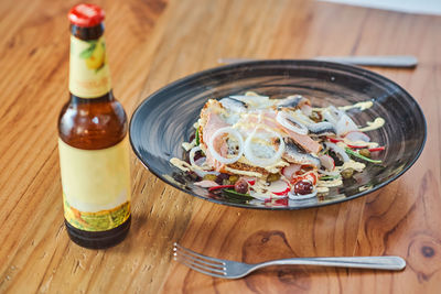 High angle view of food on table