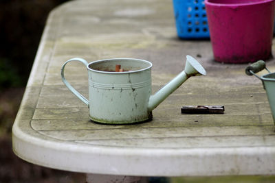 Close-up of tea cup on table