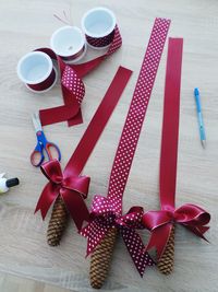 High angle view of christmas decorations on table