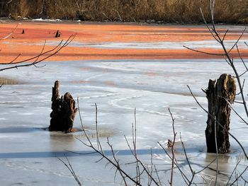 Scenic view of frozen lake during winter