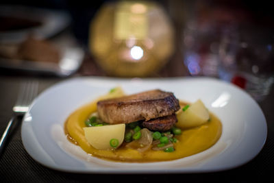 Close-up of meal served in plate