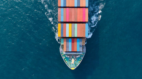 High angle view of ship in sea