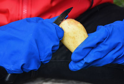 Close-up of person holding potato 