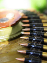 Close-up of colored pencils on table