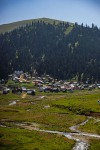 High angle view of townscape against sky