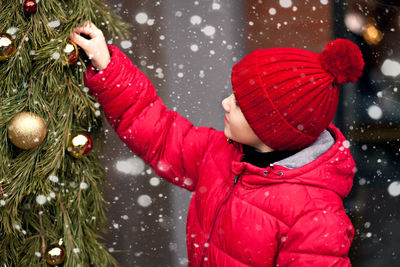 Full frame shot of christmas tree in snow