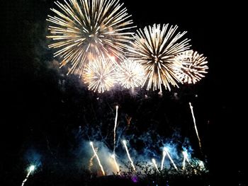 Low angle view of firework display at night