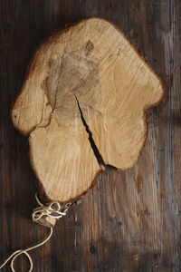 High angle view of dry leaf on table