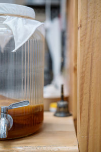 Kombucha scoby in the brewing glass jar