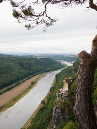 High angle view of land against sky