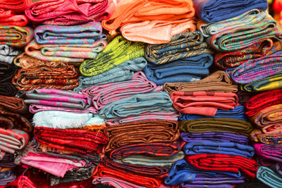 Full frame shot of colorful textile for sale in market