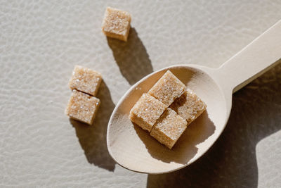 Brown sugar cubes close up