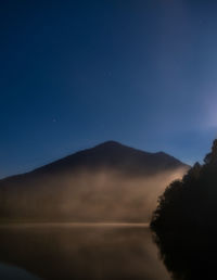 Scenic view of silhouette mountains against sky at night