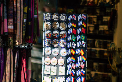 Close-up of multi colored pencils in store