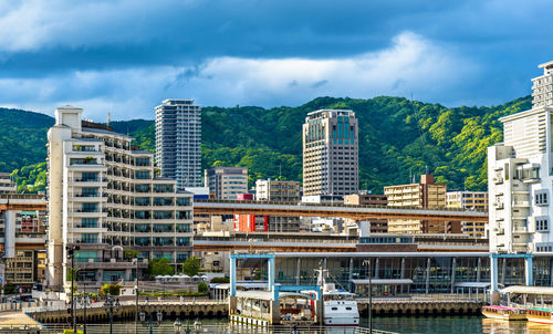 Modern buildings against sky in city