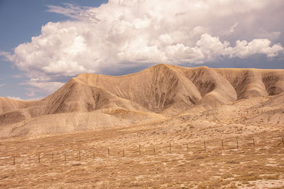 Panoramic view of arid landscape against sky
